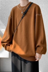 M304-P65高品质撞色线设计圆领套头毛衣男士宽松大码针织衫M-5XL，男装针织衫/毛衣，电商B280-1（原A049）