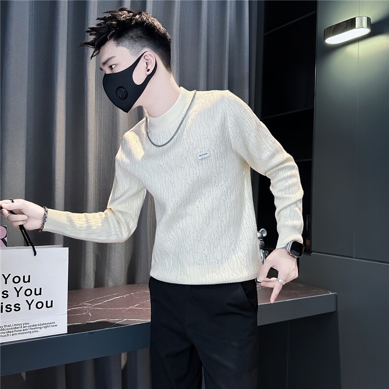 潮流纹理感绣标圆领毛衣男社会小伙店主风301C-M97-P68控98,男装针织衫/毛衣,星座301C（原B323）