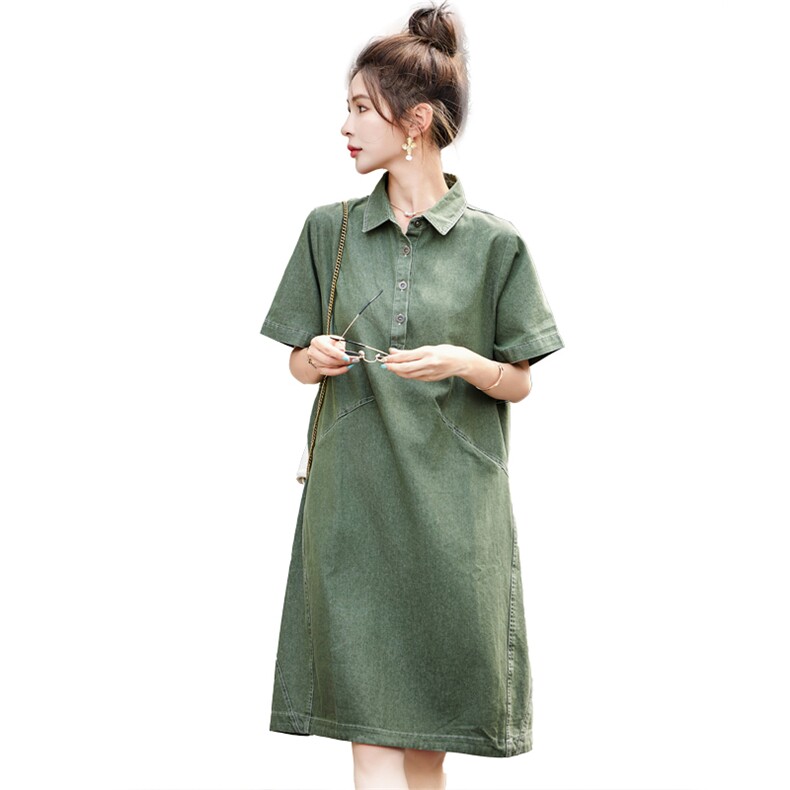 港式复古减龄POLO领连衣裙女2025夏季新款韩版宽松显瘦慵懒风长裙,女装连衣裙,凯瑟曼