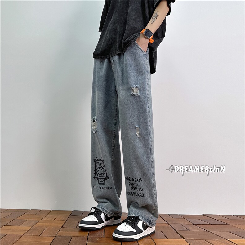 k1021-p50-控68M-5XL抖音美式黄泥高阶黑暗破洞宽松大码牛仔裤,男装牛仔裤,星座116
