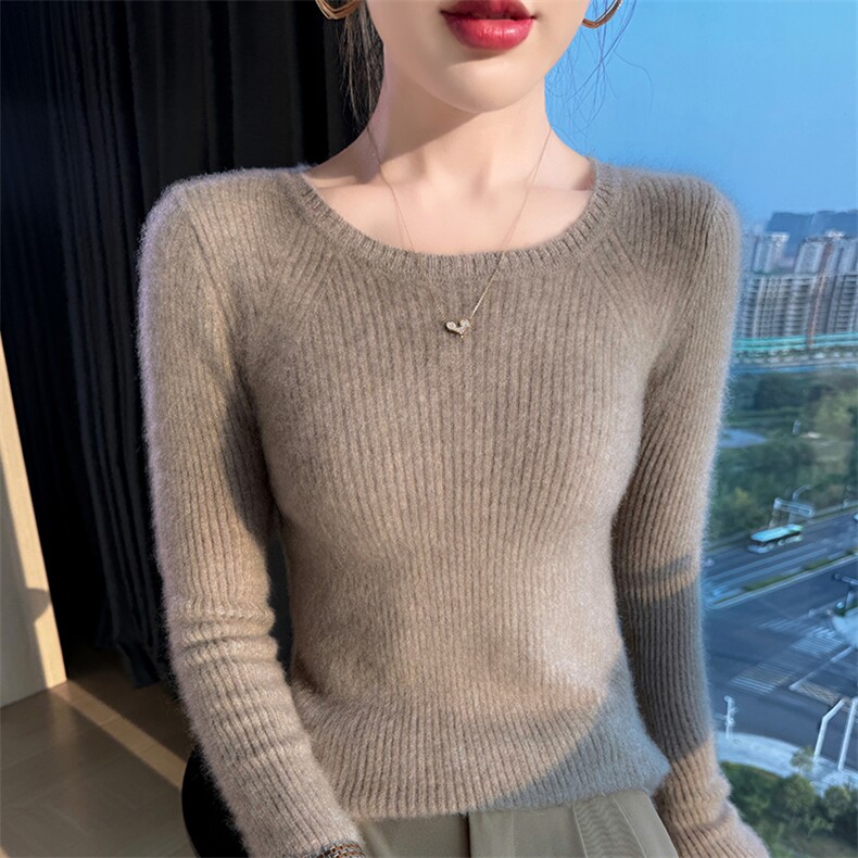 一字领100%纯羊毛衫针织毛衣女一线成衣无缝提花上衣宽松羊绒打底,针织衫/毛衣,美轩羊绒