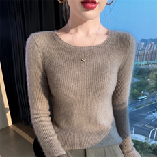 一字领100%纯羊毛衫针织毛衣女一线成衣无缝提花上衣宽松羊绒打底，女装针织衫/毛衣，美轩羊绒