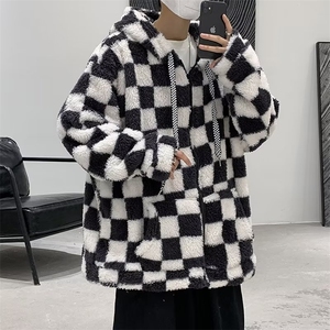 棋盘格棉服男ins潮宽松休闲冬季百搭羊羔绒连帽棉衣外套MY564-P60图片
