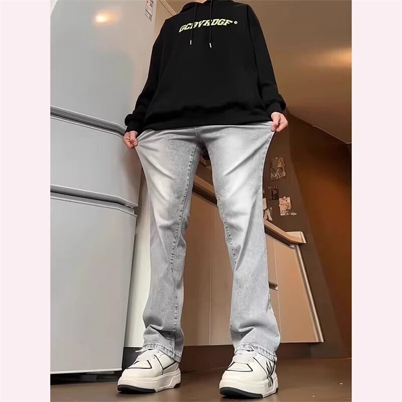 烟灰色牛仔裤男2024春季弹力休闲裤美式潮牌高街vibe修身微喇裤子,男装牛仔裤,星座217-2