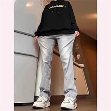 烟灰色牛仔裤男2024春季弹力休闲裤美式潮牌高街vibe修身微喇裤子，男装牛仔裤，星座217-2