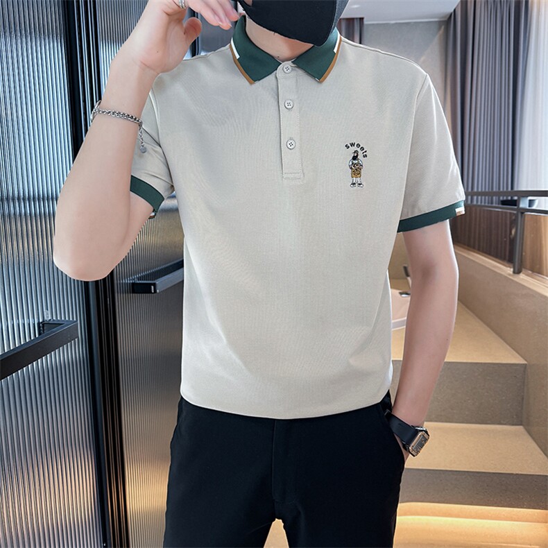 2025新款撞色领夏季短袖T恤翻领刺绣Polo衫A390-P55,男装T恤,电商D342