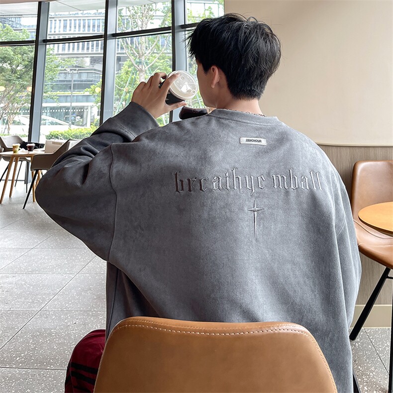 春季刺绣麂皮绒卫衣QC5184-TP40控价58港风2024春圆领外套男,男装卫衣,电商A102-1