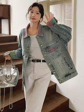 美式复古牛仔外套女2025春季新款盐系宽松小个子休闲渐变夹克上衣，女装短外套，浙宝305