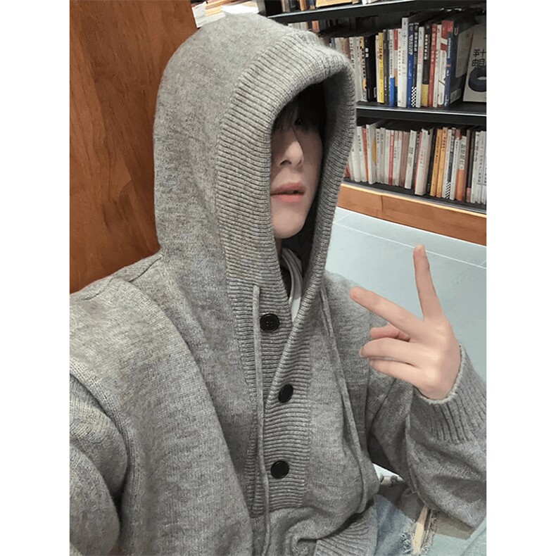 抖音得物保暖立领拉链针织外套秋冬宽松慵懒风纯色毛衣上衣AM047,男装针织衫/毛衣,电商A443