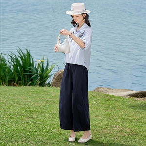 2026年夏季刺绣小衫两件套衬衫裤子套装女图片