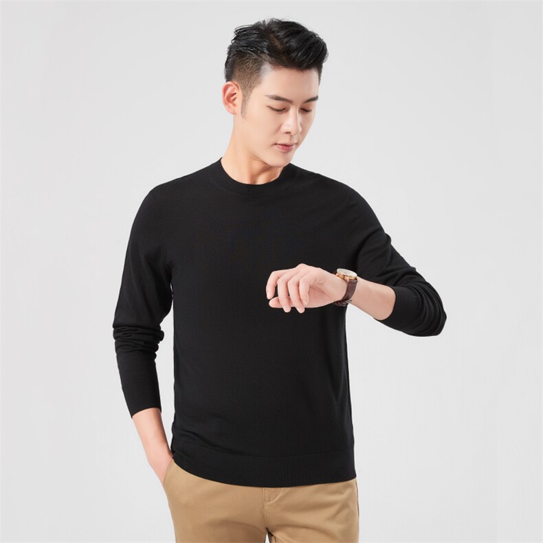 男款圆领简约长袖羊毛衫羊毛纯色商务休闲男装，男装羊毛衫，润匹羊绒