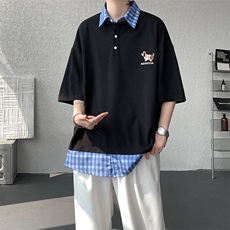 现货T1012-P30特控60大码假两件刺绣T恤，男装T恤，电商D232