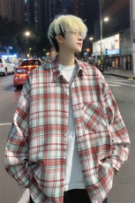 衬衫男春季新款港风宽松磨毛格子长袖衬衣CS602-特P28无差价，男装衬衫，星座214-3