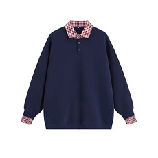 假两件格子拼接polo领卫衣女春秋季新款宽松薄款翻领上衣外套，女装短外套，星座506A