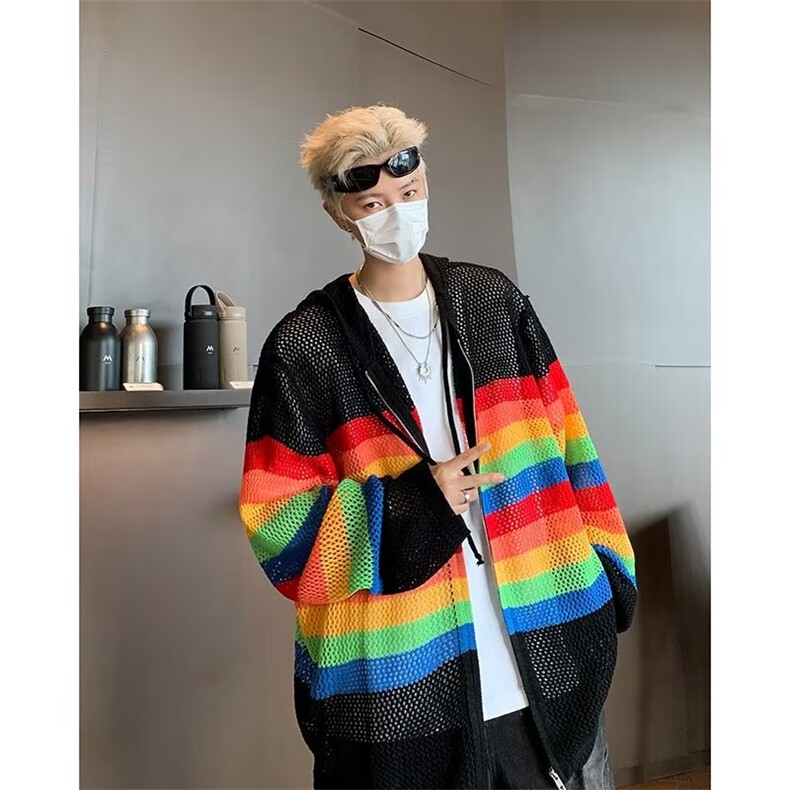 撞色连帽镂空针织衫男夏季薄款小众多巴胺穿搭衬衫外套MY555,男装针织衫/毛衣,星座1116A-1（原606A）
