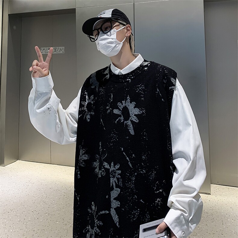 秋款男针织衫向日葵扎染印花圆领休闲毛衣条纹背心外套M55P40,男装针织衫/毛衣,星座1013-1