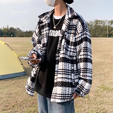 格子毛呢外套男春秋季潮牌日系复古潮流港风宽松夹克GAA238P78，男装夹克，星座1013-5