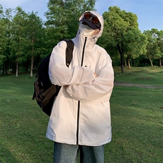 纯色拼接连帽防晒衣男宽松百搭情侣冰丝皱防晒服HY155P42，男装防晒衣，星座1116-2