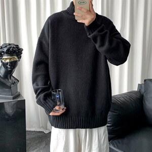 纯色高领毛衣男秋冬加厚ins潮百搭港风休闲宽松针织衫 M263-P38图片