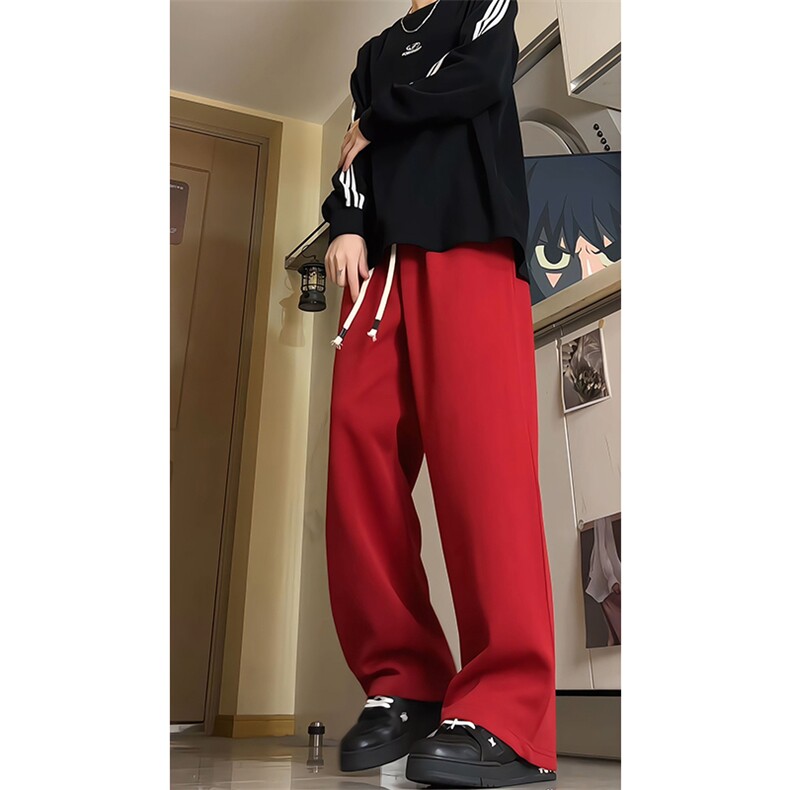 纯色休闲卫裤男款直筒美式运动裤特大码宽松阔腿裤KZ006P45加绒55图片