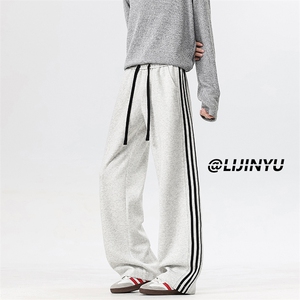美式复古条纹新款舒适坠感阔腿长裤62%棉 M-5XL X2530特批32图片