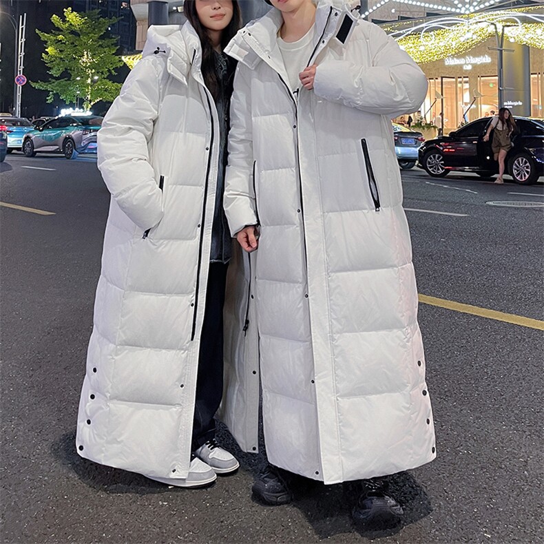 长款连帽纯色立领可休闲保暖加厚情侣羽绒服宽松上衣图片