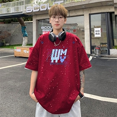 可48小时发货支持抖音得物来样二开美式满天星亮片短袖T恤MTX655，男装T恤，电商A486-1