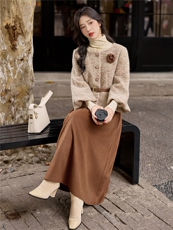 小香风套装女秋冬2025新款bao款气质富家千金套装裙显瘦90羽绒服，女装套装/套裙，众宇琦