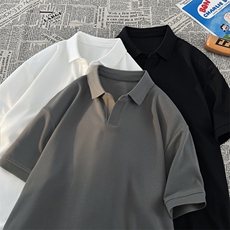 港风夏款男冰丝POLO衫纯色宽松五分袖T恤衫T133P35，男装Polo衫，星座1013-1