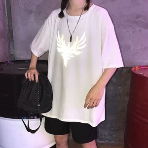 美式高街痞帅模糊字母短袖T恤男女夏设计感oversize街头学生上衣图片