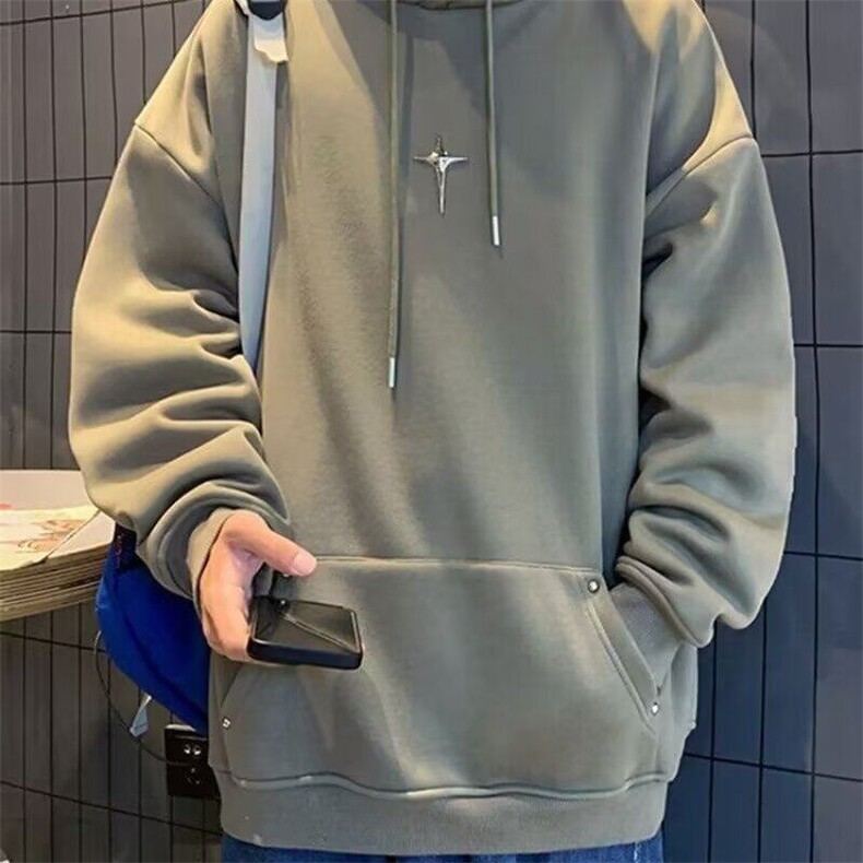 假两件连帽卫衣男春秋冬美式潮牌半拉链重磅男生外套痞帅高领上衣,男装卫衣,星座506A