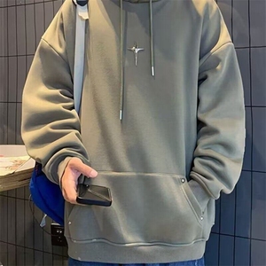 假两件连帽卫衣男春秋冬美式潮牌半拉链重磅男生外套痞帅高领上衣图片