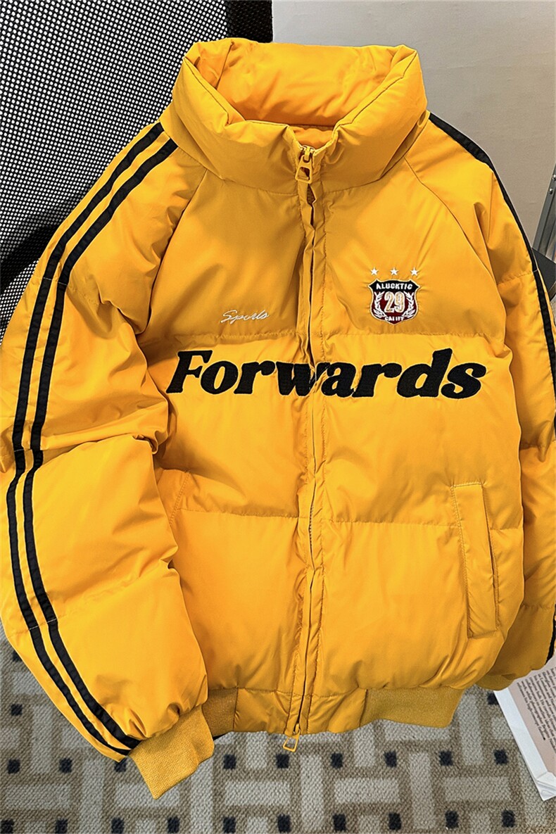 美式潮牌字母绣花棉服男冬复古条纹加厚运动面包服情侣款棉衣外套,男装棉衣,星座505-2（原电商A260-1)