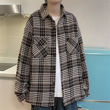 毛呢衬衫男韩版潮流痞帅格子长袖衬衣潮秋季休闲外套W1999-P40，男装衬衫，星座512-4