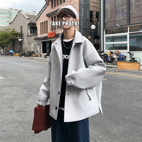冬款加厚呢料短款贴袋纯色保暖男士呢外套棉衣 A071-Y03-P115图片
