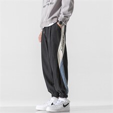 港风2024秋冬新款撞色拼接宽松束脚运动休闲潮牌裤子2107-P45控69,男装休闲裤,星座914-3