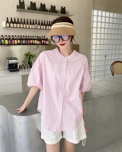 夏季新款 亮色圆领衬衫,女装衬衫,艾绮雪影