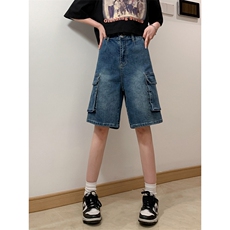 夏季直筒微弹工装五分裤潮流大口袋水洗宽松牛仔短裤K2206/P65，男装牛仔裤，星座202-3