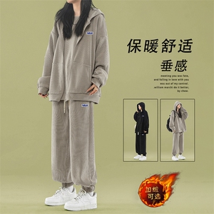 连帽开衫卫衣运动套装潮牌宽松三件套SJT875-特批176加绒特批206,希尔顿三亚穿搭微胖图片