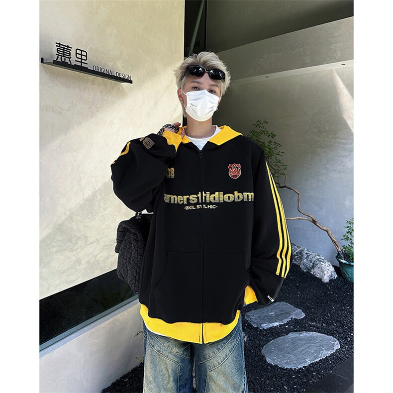 秋季新款港风美式潮牌痞帅重磅连帽全刺绣开衫连帽卫衣ZW431-P58,男装卫衣,星座313A(原308A-2)