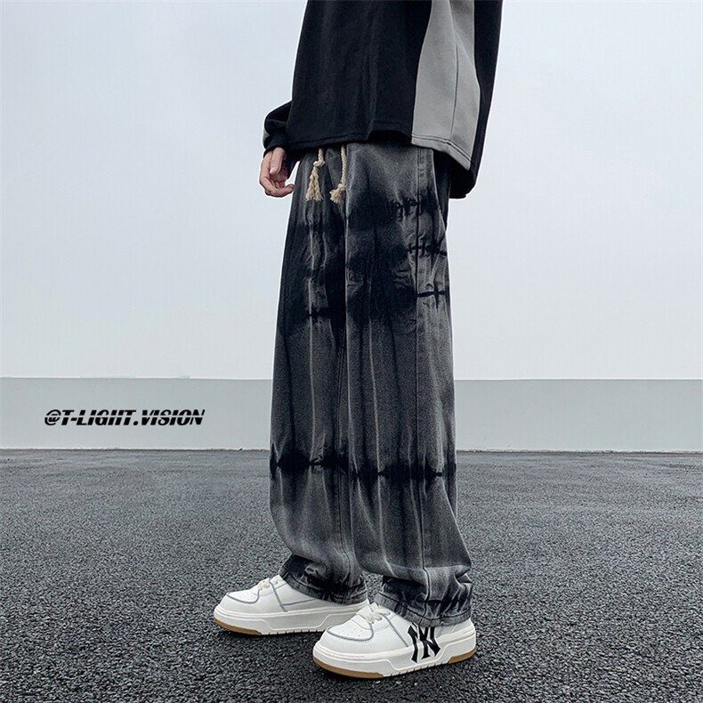 美式vibe裤子高街扎染牛仔裤男春季欧美hiphop直筒长裤N6432-p45，男装牛仔裤，星座1008