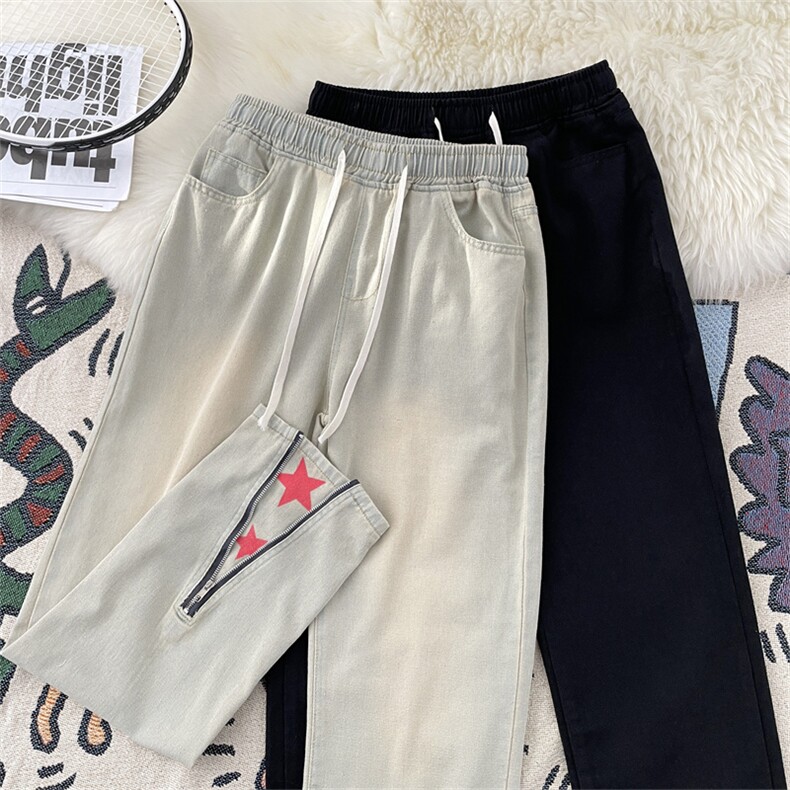 新款水洗做旧牛仔裤美式拉链设计感宽松休闲百搭直筒裤，男装牛仔裤，星座410-6（原星座1304-1）