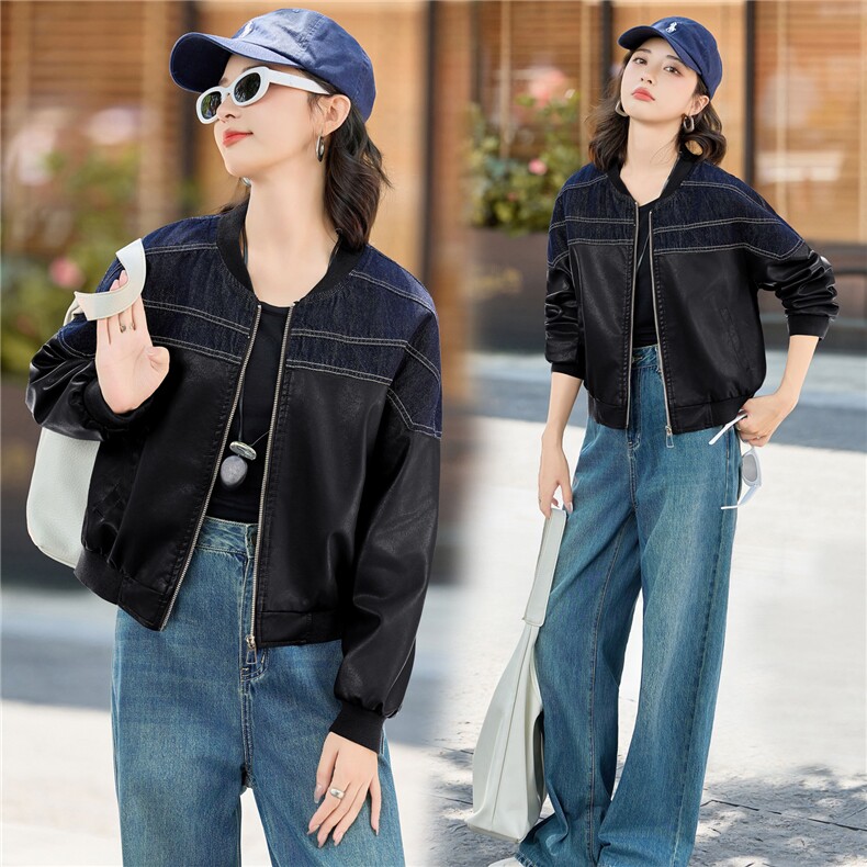 【秋季女装新款】大量现货时尚立领棒球服短款皮衣外套图片