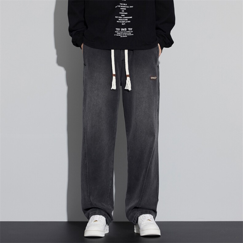 春季宽松直筒牛仔裤男生美式潮牌裤子拼接工装阔腿长裤J8072-P45,男装牛仔裤,星座509