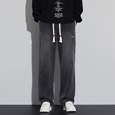 春季宽松直筒牛仔裤男生美式潮牌裤子拼接工装阔腿长裤J8072-P45，男装牛仔裤，星座509