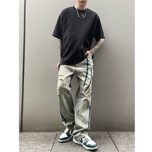B221 美式ins高街小众个性男女破洞牛仔裤 LK23001-P65 控88图片