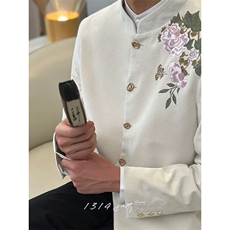 简约刺绣中山装百搭新款文艺流行气质日系时尚ins潮流慵懒JK8262，男装民族服装，星座516A