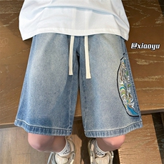 XZ616新中式夏季风龙纹刺绣牛仔短裤五分裤TY2477p45控68，男装牛仔裤，星座512A（原616）