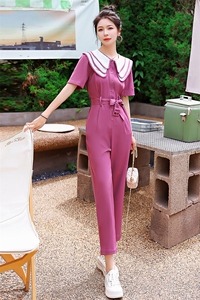小香风高级感休闲工装连衣裤女2025夏装气质减龄娃娃领显瘦连体裤图片