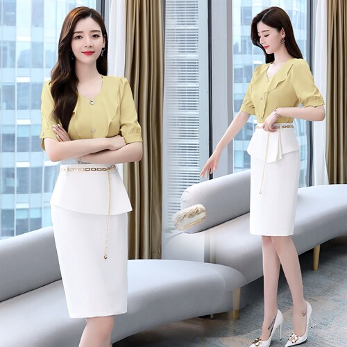 2022夏季新款简约优雅气质拼接时尚纯色两件套裙套装款，女装套装/套裙，火爆靓佳人